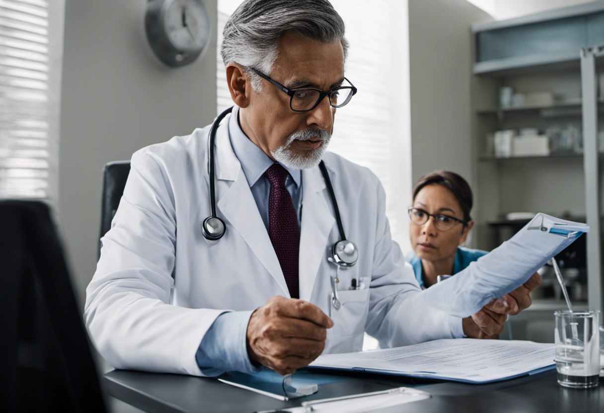 An image showcasing a doctor explaining a patient's medical report on low creatinine levels