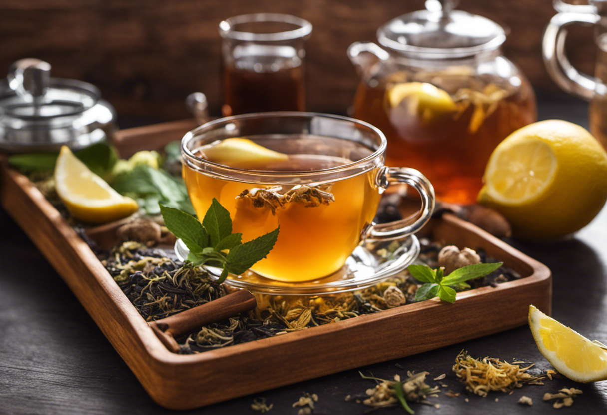 An image showcasing a variety of homemade detox teas for reducing bloating