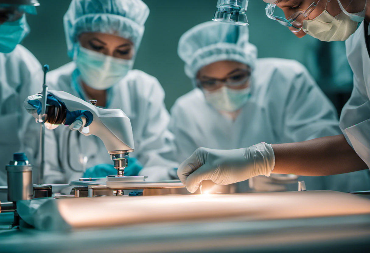 An image that visually depicts the surgical procedure for endometriosis, showcasing the intricate steps involved, the equipment used, and the precision of the surgical process, while also conveying the benefits and post-operative recovery