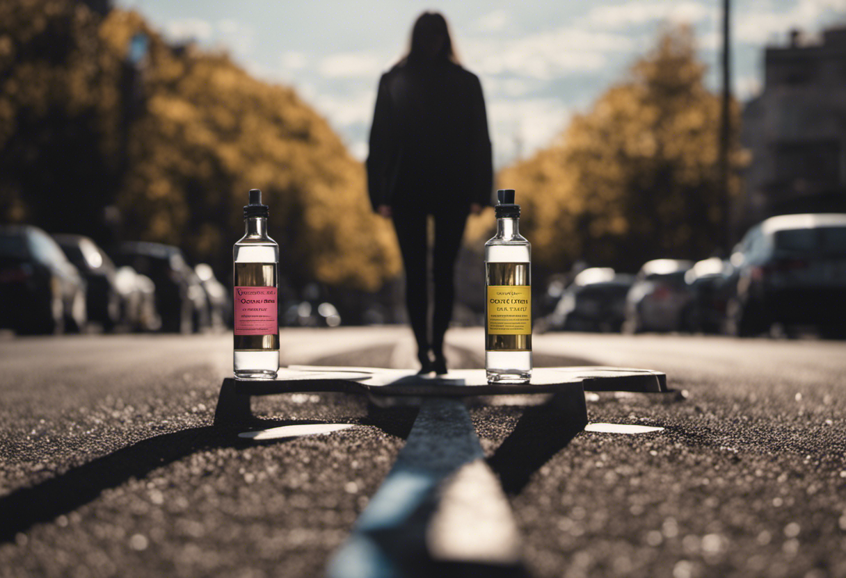 An image of a person standing at a crossroads, with one path leading to a bottle of Femproporex and the other to a bottle of Sibutramine