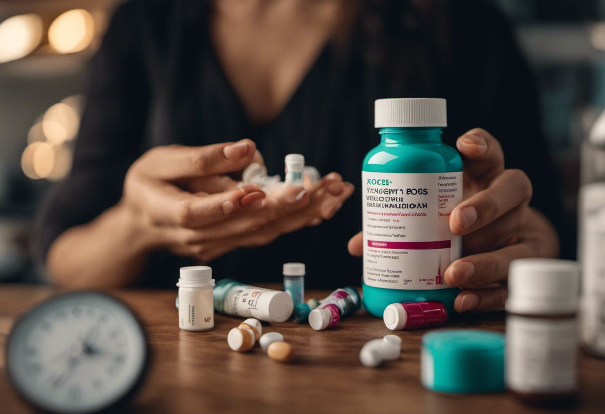 An image depicting a woman with PCOS holding a bottle of weight loss medication, surrounded by various factors related to the condition such as hormonal imbalance, insulin resistance, and lifestyle choices