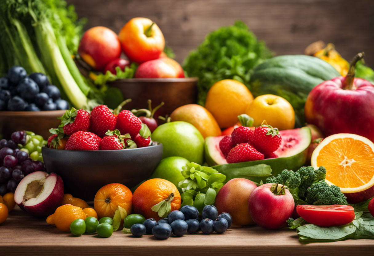 An image showcasing a colorful palette of fruits, vegetables, and healthy food items, symbolizing the potential benefits of combining Orlistat and Sibutramine for weight management and overall well-being
