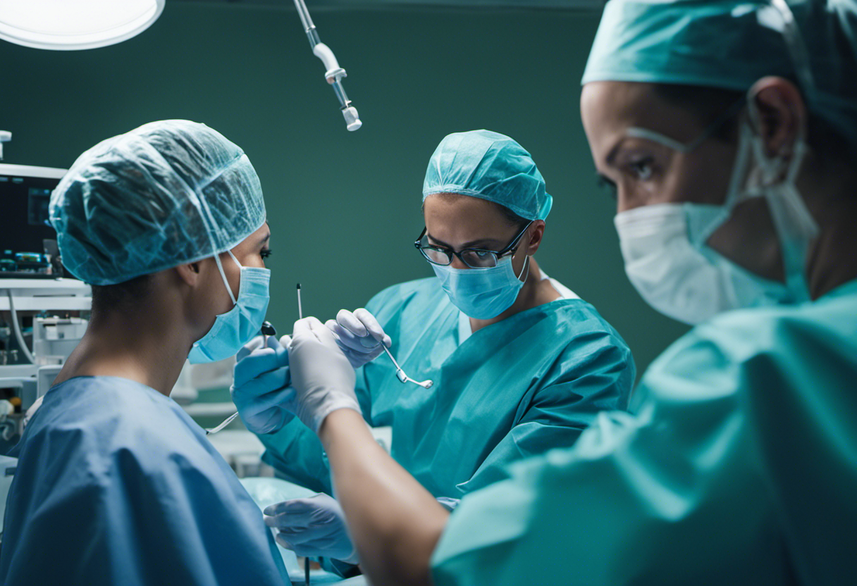 An image showcasing a close-up view of a surgical team performing tympanoplasty surgery