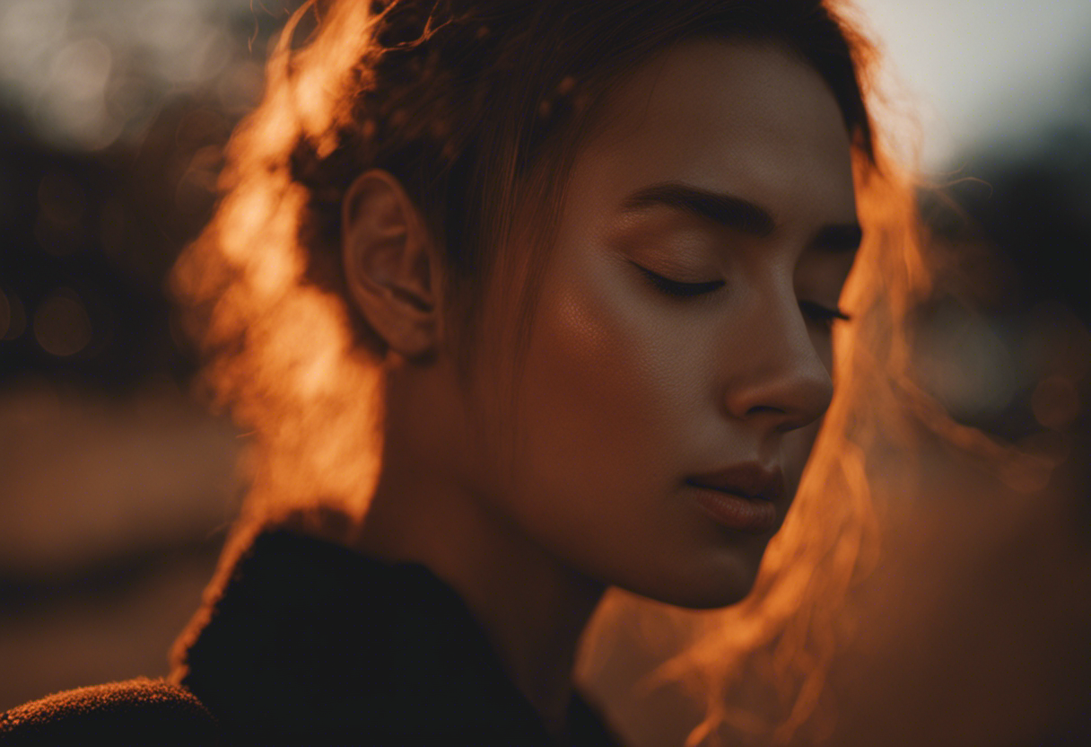 An image featuring a close-up of a person's face with flushed skin, accompanied by a faint orange hue