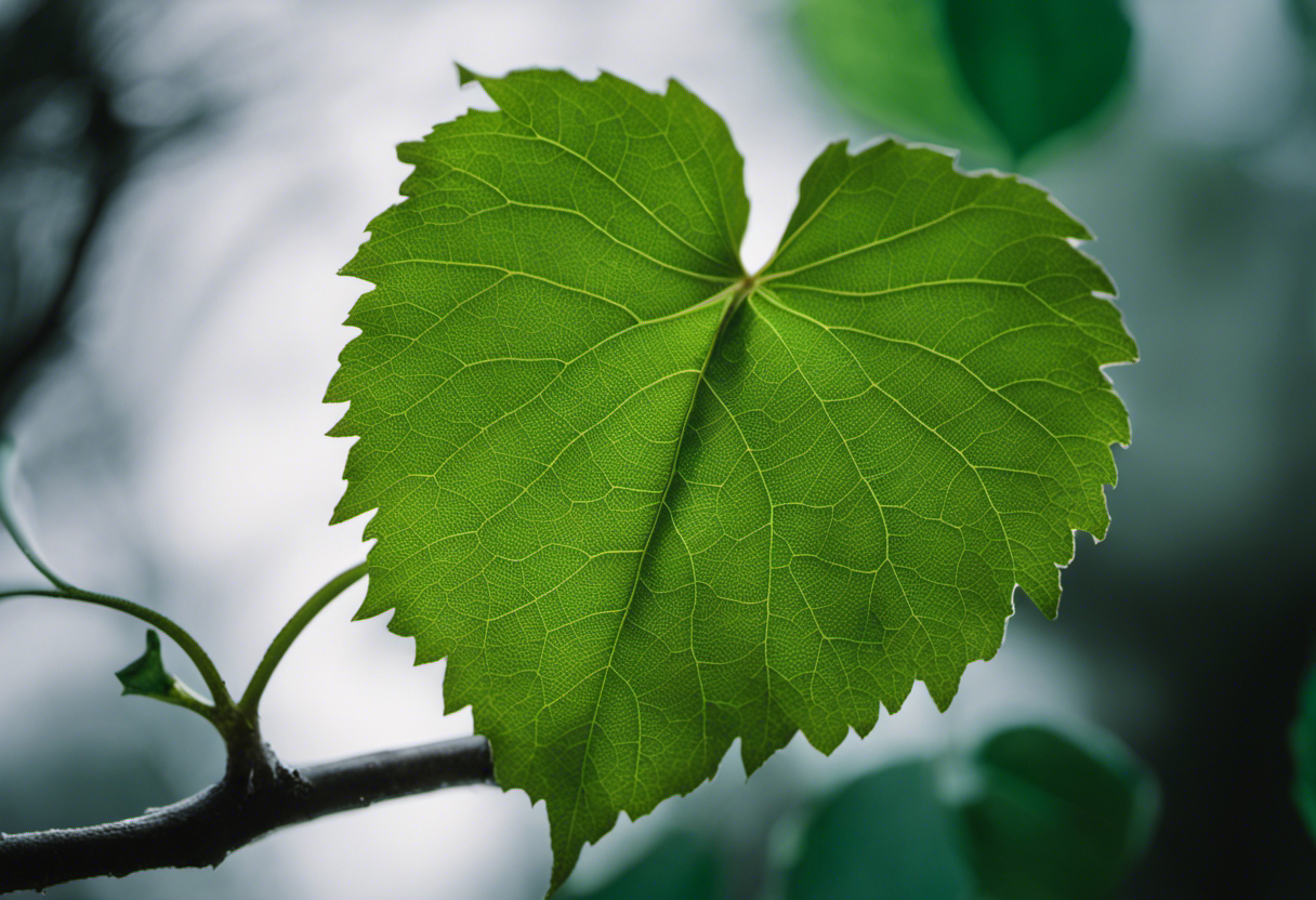 An image showcasing the vibrant green mulberry leaf, with its distinct heart-shaped form and serrated edges