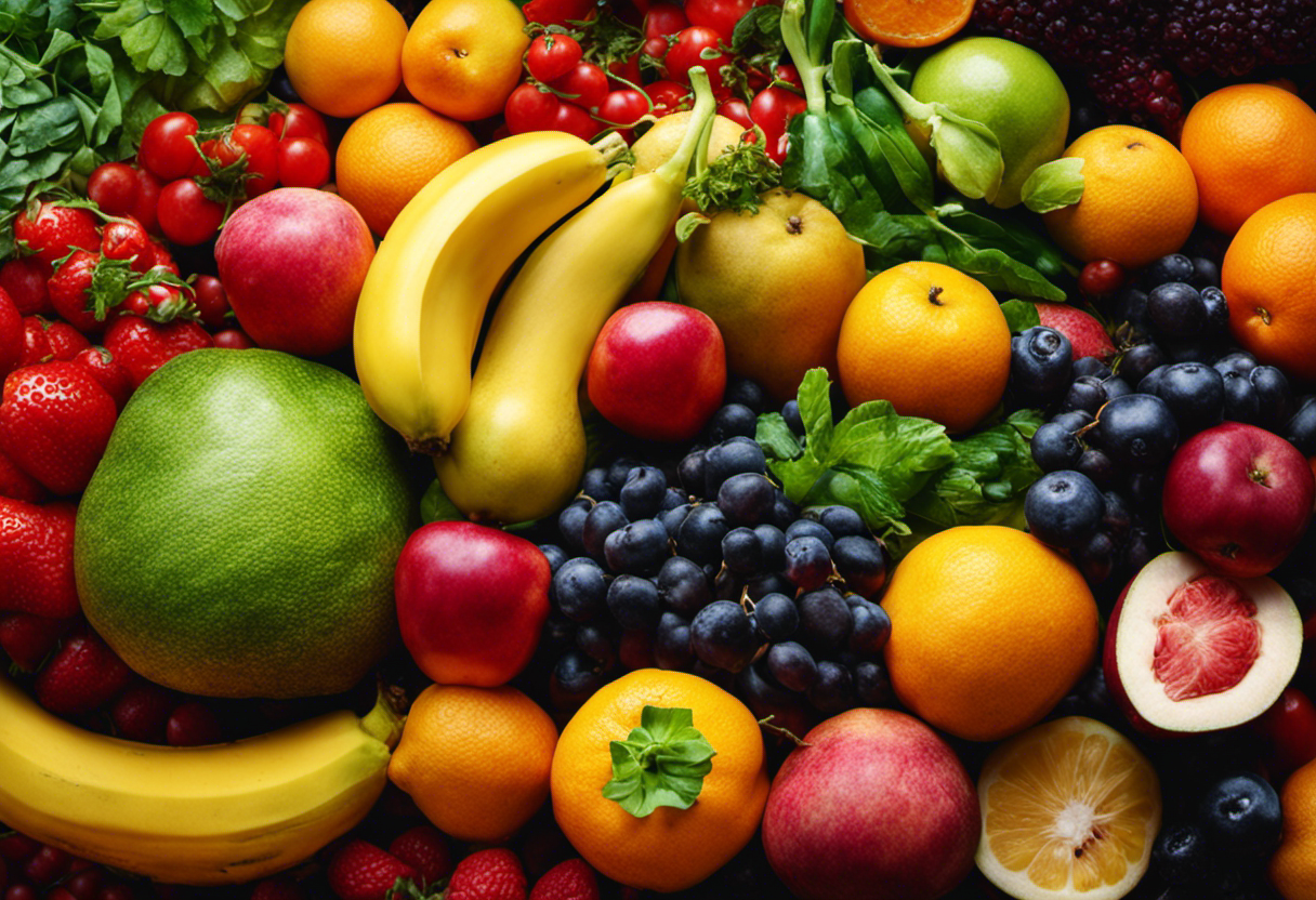 An image capturing the essence of thiamine's synonyms, showcasing an array of vibrant fruits and vegetables rich in this vital vitamin