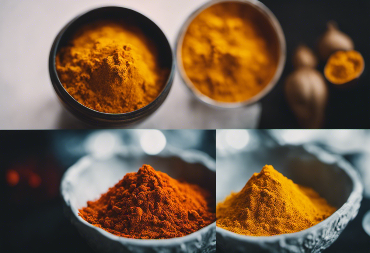 An image showcasing the vibrant colors of turmeric and saffron side by side, highlighting their unique hues and textures