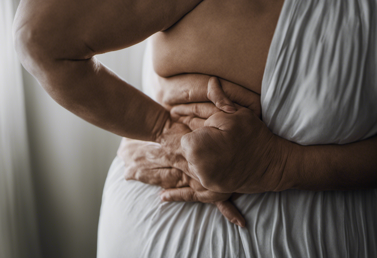An image showcasing a person post-bariatric surgery, depicting their discomfort through a subtle yet evocative representation of rib pain
