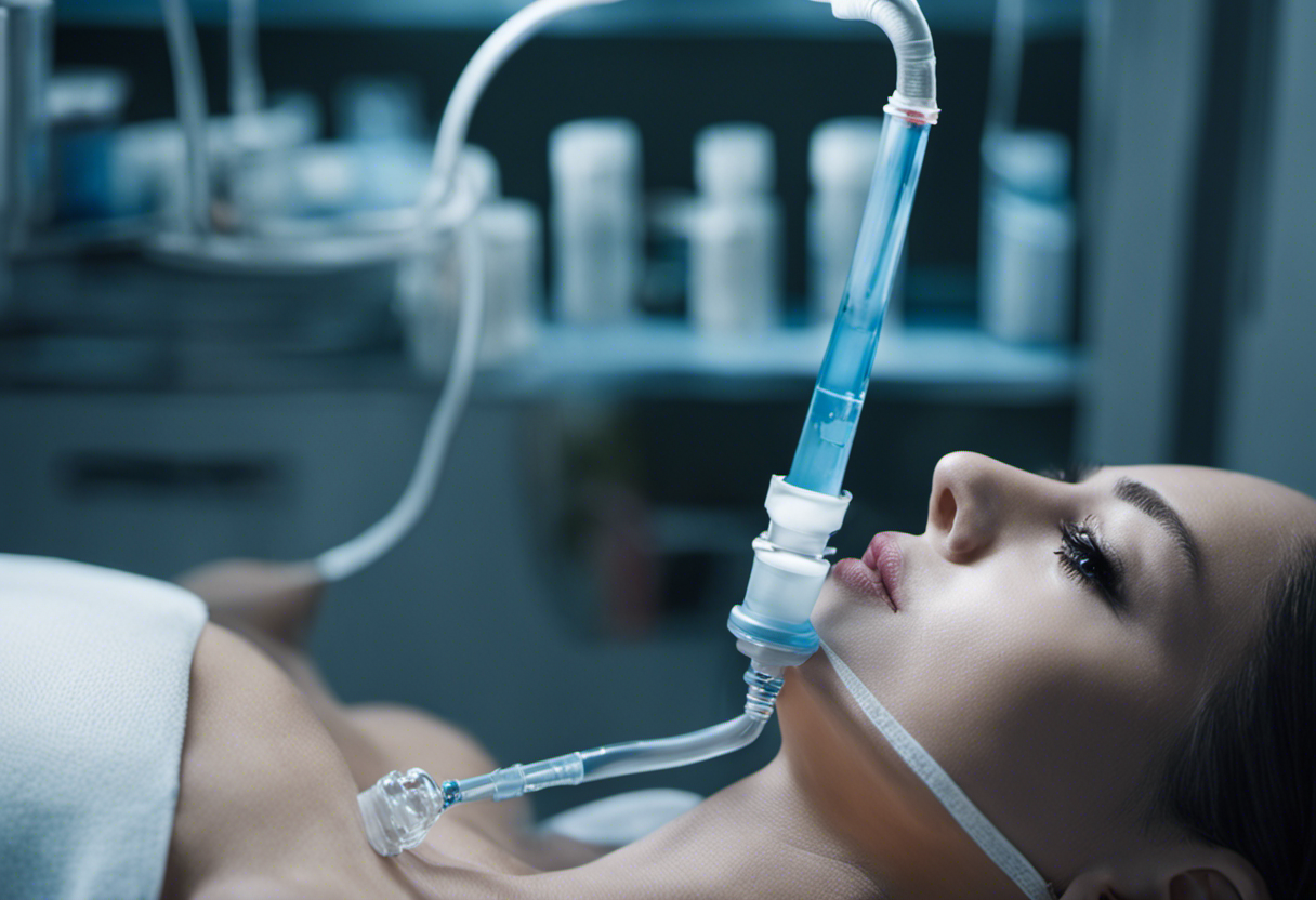 An image showcasing a patient's post-operative care after plastic surgery, with a focus on the drainage system