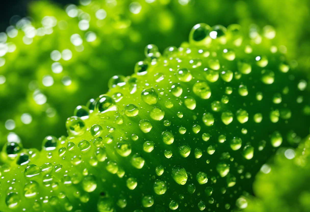 An image that showcases the vibrant green and bumpy texture of bitter melon extract, with droplets glistening on its surface, evoking freshness and highlighting its potential health benefits and various applications