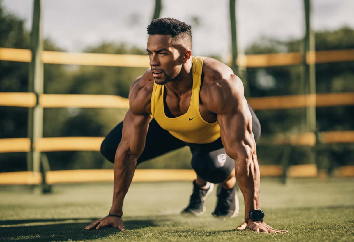 An image depicting an endomorph exercising outdoors with a personal trainer, engaging in high-intensity interval training